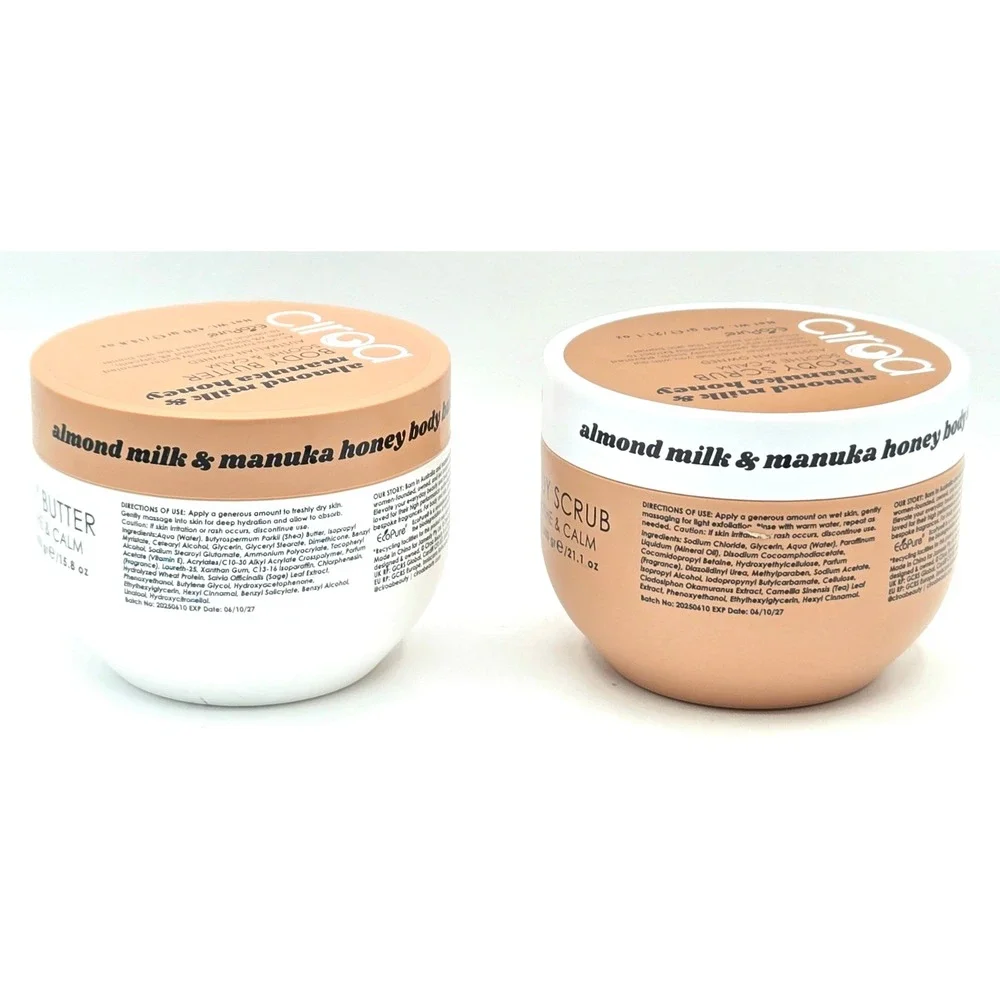 Ciroa Body Scrub & Butter Set Almond Milk Manuka Honey Soothe & Calm NEW